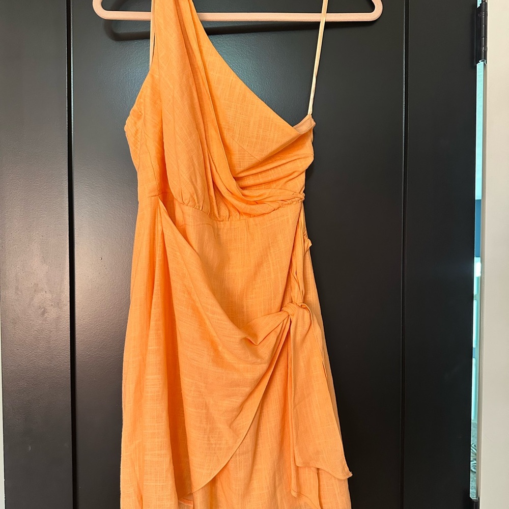 Hello Molly Vibrant Orange One-Shoulder Dress